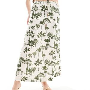Never Fully Dressed Amy maxi skirt green palm leaf linen | 22 3X